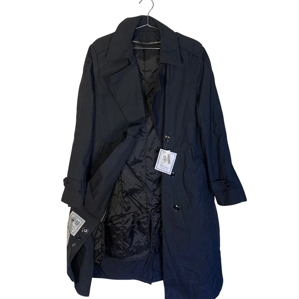 Mens Black Trench Coat Size 38L w/ Zip Out Liner Made in USA New with tags‎ NWT
